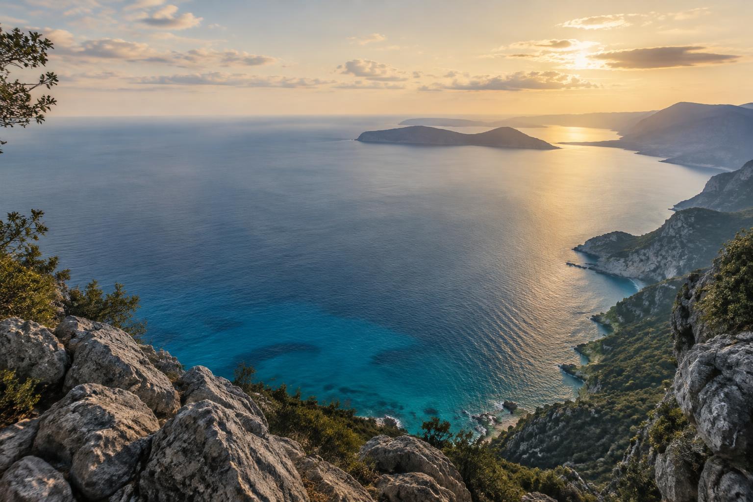 An expansive ocean horizon seen from an elevated mountain edge